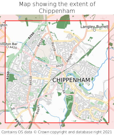 Map showing extent of Chippenham as bounding box