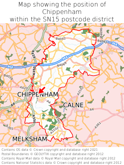 Map showing location of Chippenham within SN15