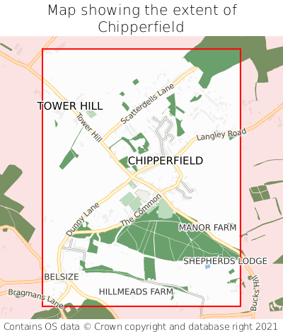Map showing extent of Chipperfield as bounding box