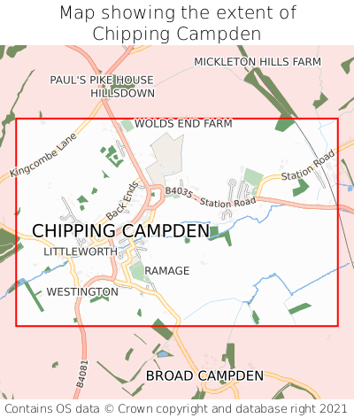 Map showing extent of Chipping Campden as bounding box