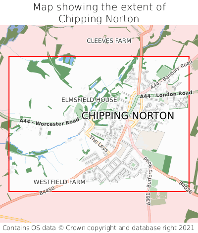 Map showing extent of Chipping Norton as bounding box