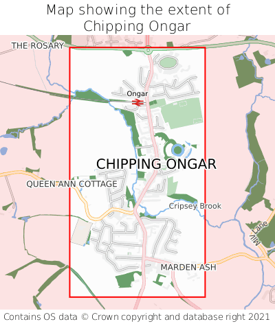 Map showing extent of Chipping Ongar as bounding box