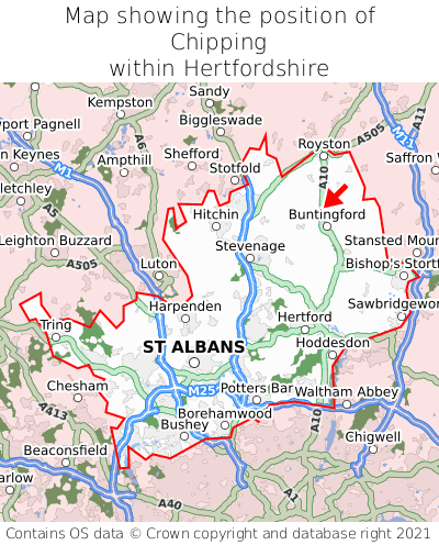 Map showing location of Chipping within Hertfordshire