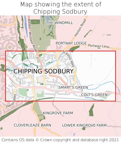 Map showing extent of Chipping Sodbury as bounding box