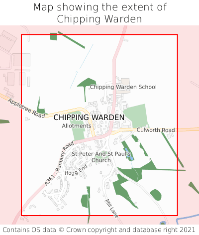 Map showing extent of Chipping Warden as bounding box