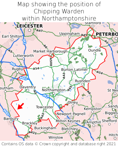 Map showing location of Chipping Warden within Northamptonshire