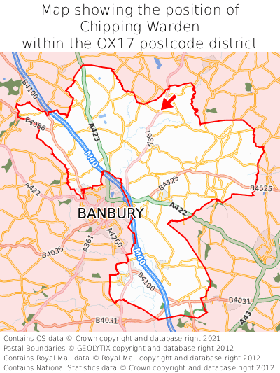 Map showing location of Chipping Warden within OX17