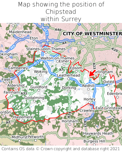 Map showing location of Chipstead within Surrey