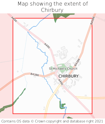 Map showing extent of Chirbury as bounding box