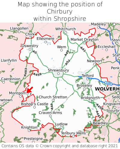 Map showing location of Chirbury within Shropshire