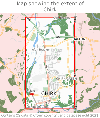 Map showing extent of Chirk as bounding box