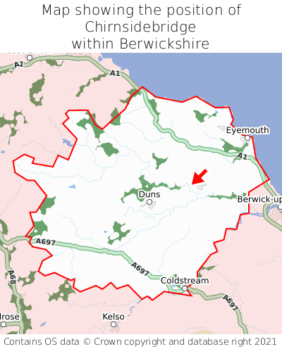 Map showing location of Chirnsidebridge within Berwickshire