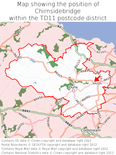 Map showing location of Chirnsidebridge within TD11