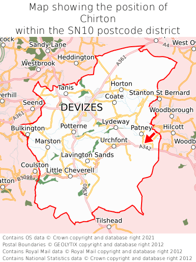 Map showing location of Chirton within SN10
