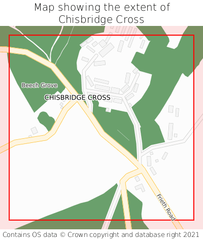 Map showing extent of Chisbridge Cross as bounding box
