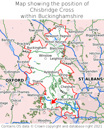 Map showing location of Chisbridge Cross within Buckinghamshire