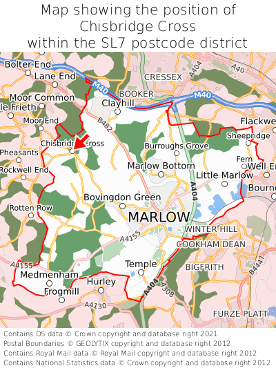 Map showing location of Chisbridge Cross within SL7