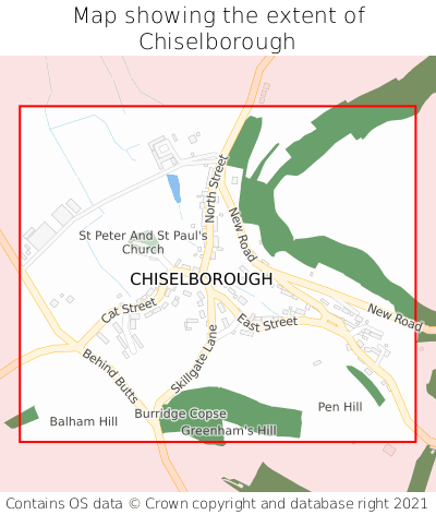 Map showing extent of Chiselborough as bounding box