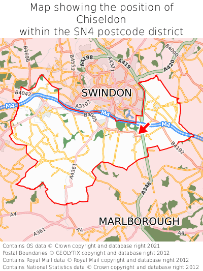 Map showing location of Chiseldon within SN4