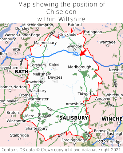 Map showing location of Chiseldon within Wiltshire