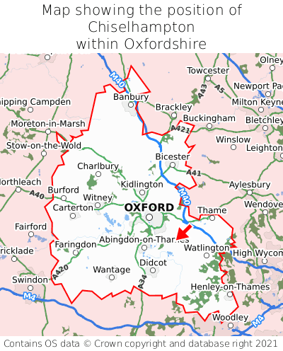 Map showing location of Chiselhampton within Oxfordshire
