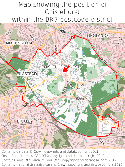 Map showing location of Chislehurst within BR7