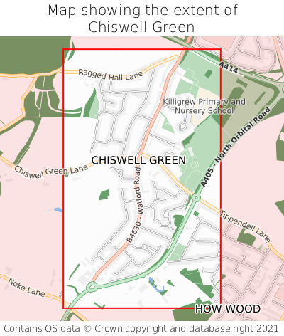 Map showing extent of Chiswell Green as bounding box