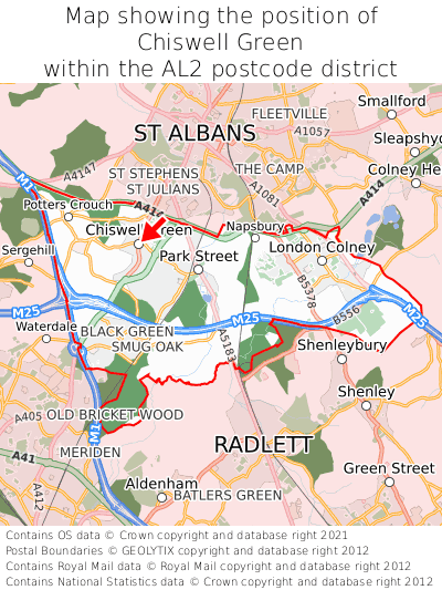 Map showing location of Chiswell Green within AL2