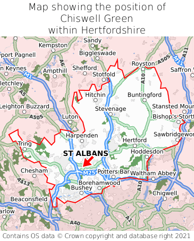 Map showing location of Chiswell Green within Hertfordshire