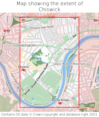 Map showing extent of Chiswick as bounding box