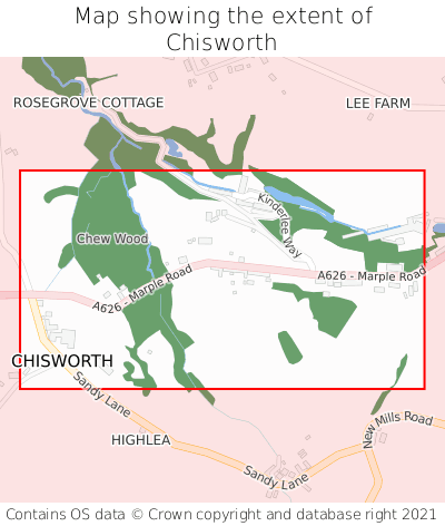 Map showing extent of Chisworth as bounding box