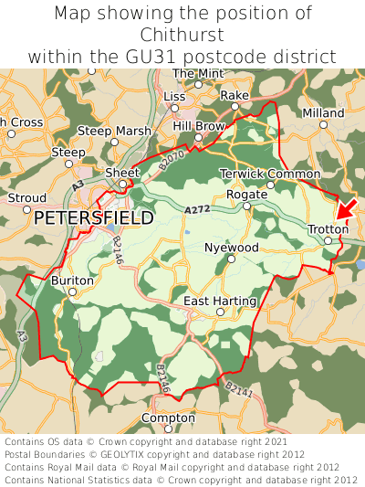 Map showing location of Chithurst within GU31