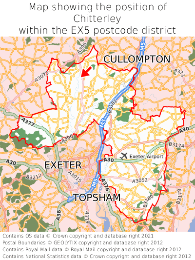 Map showing location of Chitterley within EX5