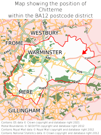 Map showing location of Chitterne within BA12