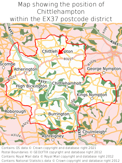 Map showing location of Chittlehampton within EX37