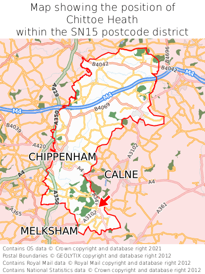 Map showing location of Chittoe Heath within SN15