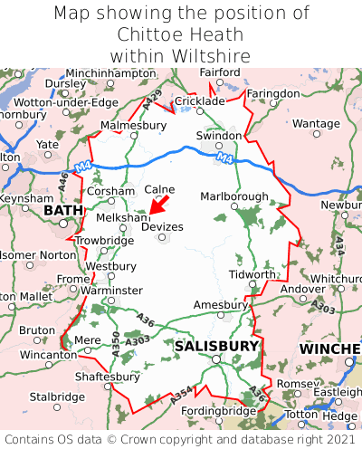 Map showing location of Chittoe Heath within Wiltshire