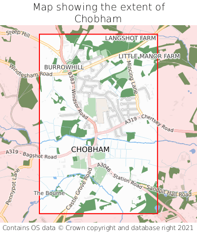 Map showing extent of Chobham as bounding box