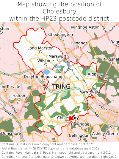 Map showing location of Cholesbury within HP23