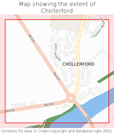 Map showing extent of Chollerford as bounding box