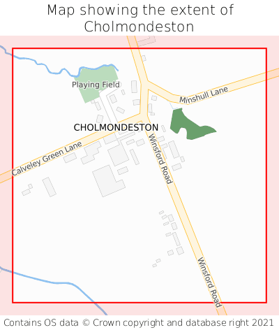 Map showing extent of Cholmondeston as bounding box