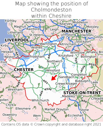 Map showing location of Cholmondeston within Cheshire