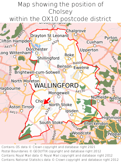 Map showing location of Cholsey within OX10