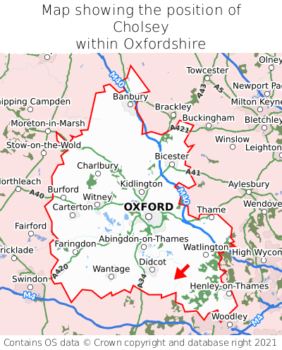 Map showing location of Cholsey within Oxfordshire