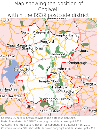 Map showing location of Cholwell within BS39