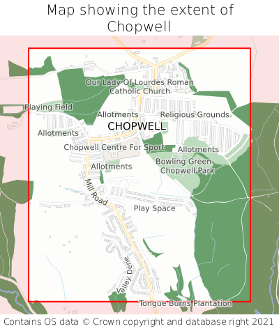 Map showing extent of Chopwell as bounding box