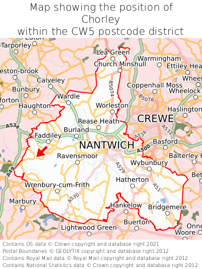 Map showing location of Chorley within CW5