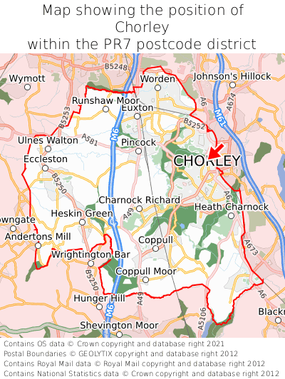 Map showing location of Chorley within PR7