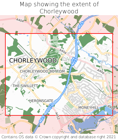 Map showing extent of Chorleywood as bounding box