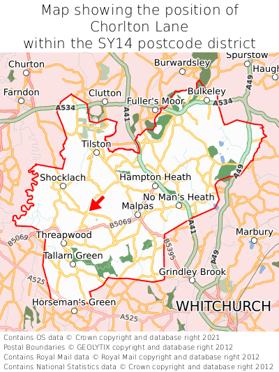 Map showing location of Chorlton Lane within SY14